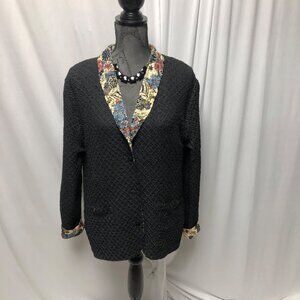 Reversible Floral Black Textured Jacket Womens Sz XL Shawl Collar Classy Blazer